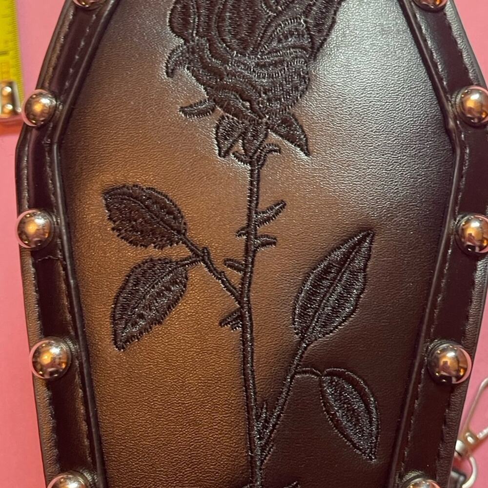 Gothic Coffin Crossbody Bag with Rose Embroidery | Black - Picture 3 of 6